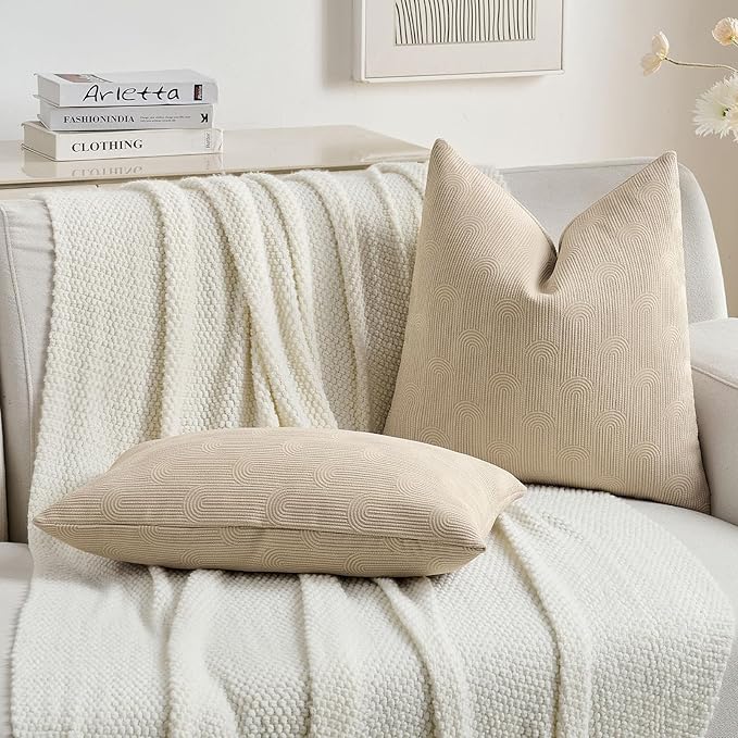FUTEI Oatmeal Chenille Decorative Throw Pillow Covers 20x20 Inch Set of 2,Soft Cozy Striped Geometric Patterns Cushion Case,Modern Home Decor for Couch Bed Living Room