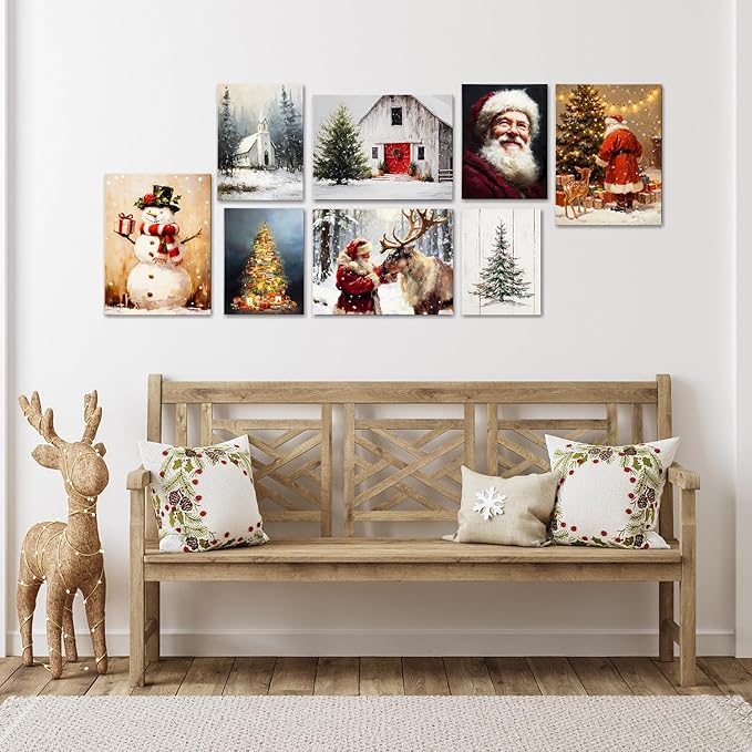 Snowy Winter Cabin Christmas Wall Art - Rustic Landscape Canvas Prints for Bedroom & Office, Ready to Hang Framed Picture, Perfect Christmas Gifts & Festive Winter Decor