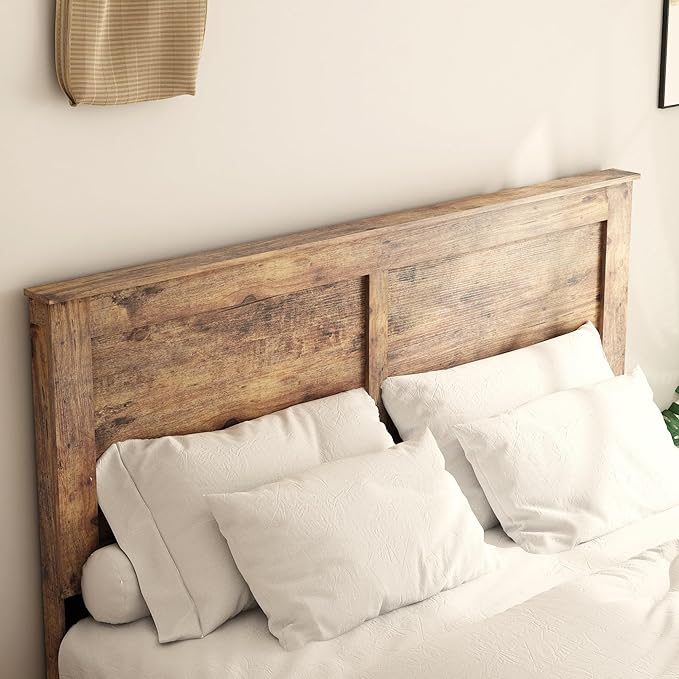 Full Size Bed Frame, Rustic Vintage Platform Bed Frame with Wood Headboard and Footboard, 12 Wood Slats Support, No Box Spring Needed (Dark Brown, Full)