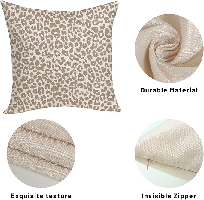 Leopard Print Pillow Covers 18x18 Pack of 2 Brown Animal Pattern Cheetah Decorative Throw Pillow Cover Outdoor Decor Boho Abstract Modern Pillowcase Farmhouse Linen Cushion Case for Sofa Couch