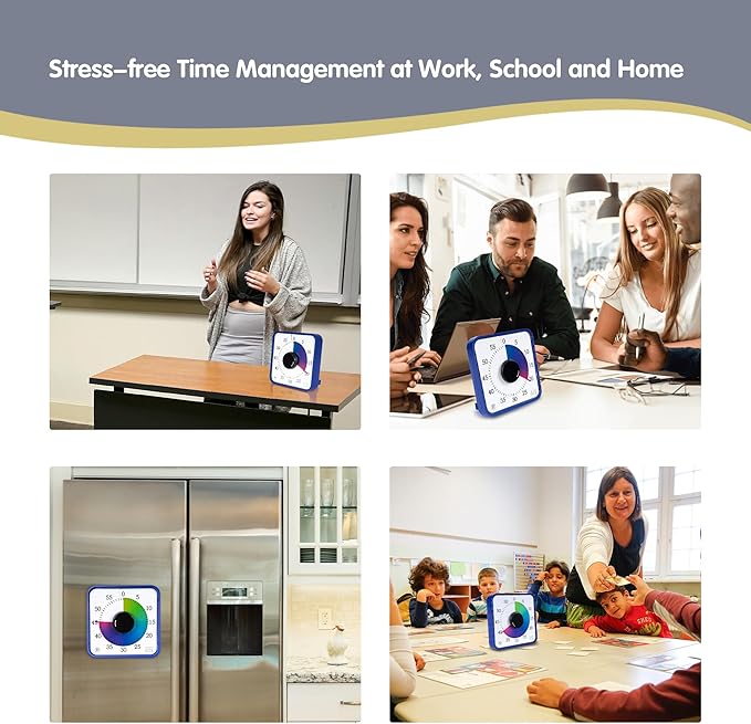 Visual Timer 7.5 inch; 60 Minute 1 Hour Countdown Timer for Kids Classroom Teaching Tool Home Office Meeting, Mechanical Countdown Clock for Exam Time Management Magnetic, Navy Blue with Colorful Disc