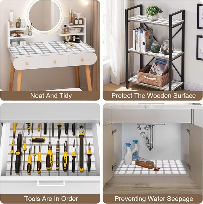 OcePor Non-Adhesive Drawer and Shelf Liner 24IN x 30FT,Non Slip Cabinet and Cupboard Liner, Kitchen Cabinet Liners for Shelves, Waterproof Drawer Shelf Liners for Cabinets/Bathroom Cupboard, Stripe
