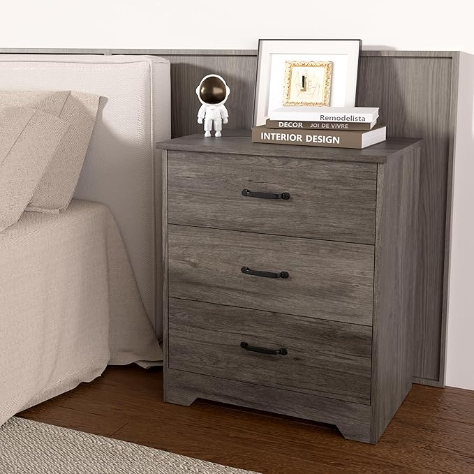 Farmhouse 3 Drawer Dresser, Small Wooden Chest of Drawers Classic White Dresser for Bedroom Living Room Entryway (Dark Gray, 3 Drawer)