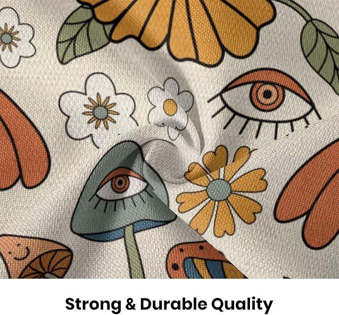 BETGINY Boho Throw Pillow Covers 24 x 24 Inch Set of 2, Yellow Orange Fun Cute Mushrooms Retro Decorative Outdoor Pillow Covers 70s Vintage Floral Linen Farmhouse for Couch Sofa Summer Home Decor