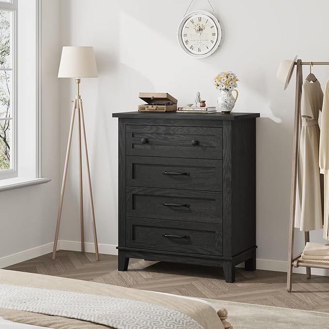 GarveeHome 4 Dresser for Bedroom, 34.8" Tall Vertical Drawer Dresser with Large Storage, Freestanding Wooden Closet Chest for Bedroom, Living Room, Black