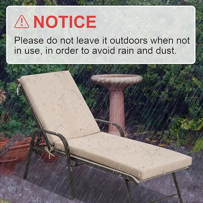 Crestlive Products Chaise Lounge Cushions Outdoor Set of 2, 72x21 Inch, Water Resistant Lounge Chair Cushions for Outdoor Furniture, Patio Cushions for Pool, Lawn, Beige, Khaki