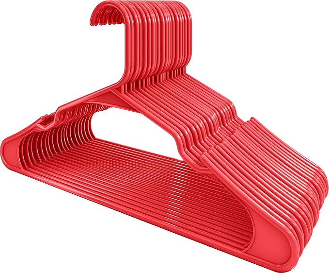 Utopia Home Plastic Hangers 30 Pack - Perfect Space Saving Clothes Hanger - Durable and Strong - Perfect Closet Organizers with Shoulder Grooves (Red)