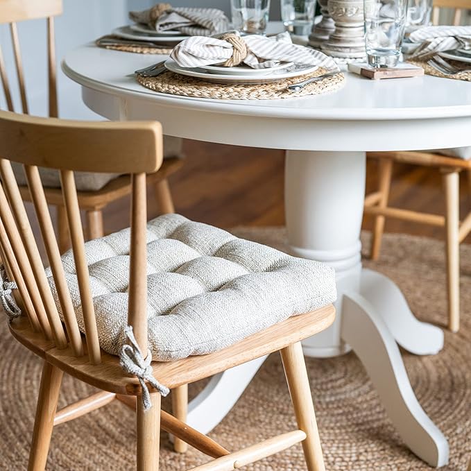 Barnett Home Decor Brisbane Natural Dining Chair Cushion with Ties - 15 x 17 Size Small Chair Pad - Latex Foam Fill, Reversible - Made in USA - Solid Color (Oatmeal/Small)