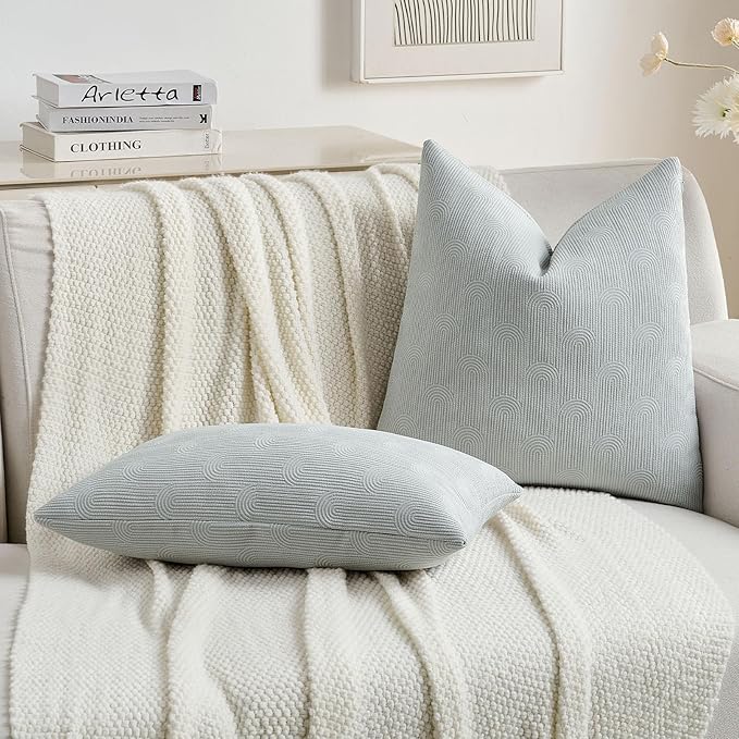 FUTEI Light Grey Chenille Decorative Throw Pillow Covers 26x26 Inch Set of 2,Soft Cozy Striped Geometric Patterns Euro Pillow Sham,Modern Home Decor for Couch Bed Living Room