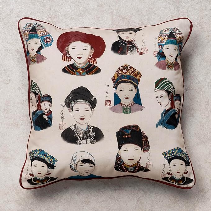 Maison d' Hermine Decorative Pillow Covers 20x20 Inch Square 100% Cotton Throw Pillow Covers with Invisible Zipper Cushion Case for Living Room Couch, Chair, Sofas, Bedroom, Home (Pupeo People)