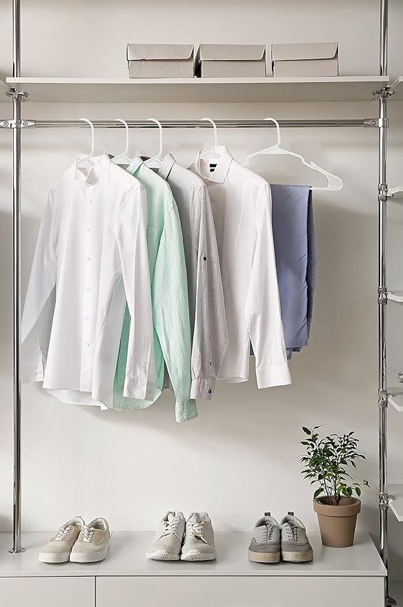 Royale Linens 20 Pack White Plastic Hangers for Clothes - Heavy Duty Clothes Hanger for Everyday Use - Lightweight & Space Saving Notched Plastic Hangers