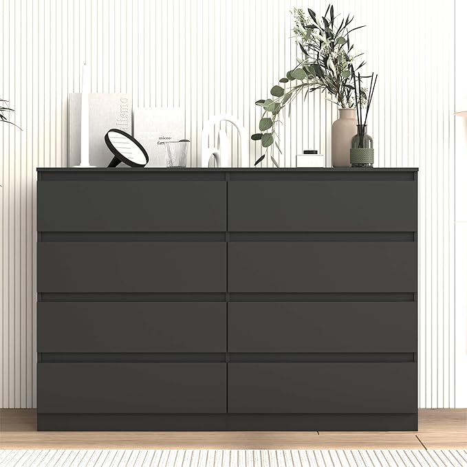 Black Dresser for Bedroom,Modern Large 8 Drawer Dresser with Deep Drawer,Wide Storage Chest of Drawer, Bedroom Storage Furniture,TV Stand for Living Room