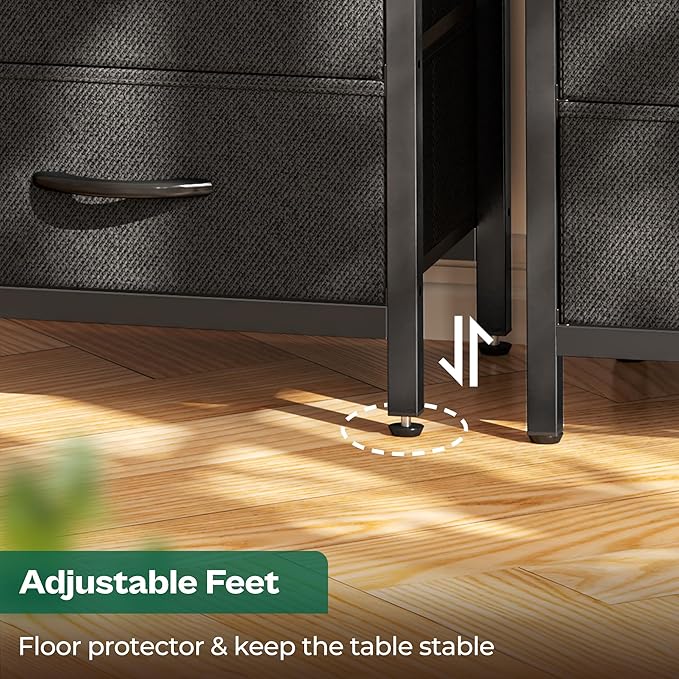 Huuger Nightstands Set of 2, 27.6 Inch End Tables with Charging Station, Bed Side Tables with Fabric Drawers, USB Port and Outlet, Night Stands for Bedroom, Black
