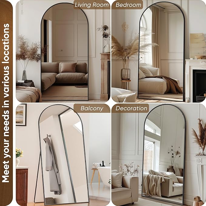 Antok Full Length Mirror, 76"x34" Floor Mirror with Stand, Hanging Mounted Mirrors for Bedroom, Living Room, Cloakroom, Dining Room, Black, Arched