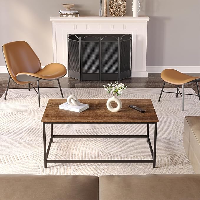 SAYGOER Coffee Table Simple Modern Rectangular Center Table Open Space Minimalist for Living Room Home Office Industrial Cocktail Tables, 39.37 x 19.69 x 17.72, Dark Walnut