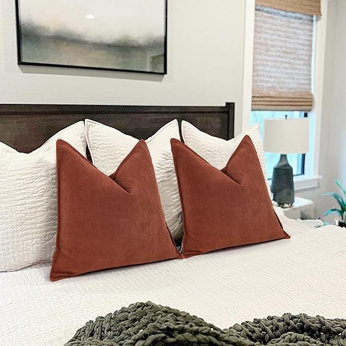ZWJD Rust Throw Pillow Covers 24x24 Set of 2 Chenille Fall Pillow Covers with Elegant Design Soft and Luxurious Decorative Throw Pillows for Couch, Bed, and Home Decor