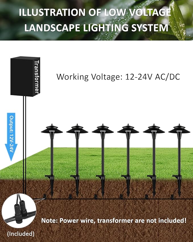 Pathway Lights Low Voltage, 5W 2200K/2700K/3000K/4000K/5000K 20 Inch Black, 12V LED Wired Low Voltage Landscape Lighting for Outdoor Yard Garden Walkway Driveway Pathway Path, ETL, Pack of 6