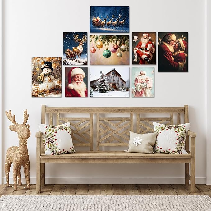 Vintage Snowman in Forest Christmas Canvas Wall Art - Rustic Winter Landscape Framed Print for Living Room, Cozy Christmas Wall Decor, Ideal Christmas Gifts & Festive Winter Decor