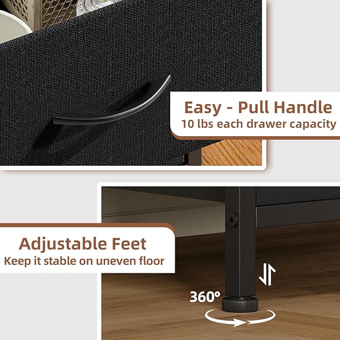 Somdot Nightstand Set of 2, Small Dresser for Bedroom with 2 Storage Drawers, Bed Side Furniture End Table with Fabric Bins for Bedroom Closet, Entryway, College Dorm, Black