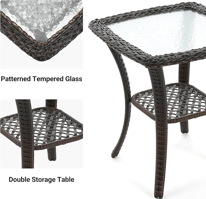 UDPATIO 3 Pieces Patio Furniture Set, Outdoor Swivel Rocker Patio Chairs Set of 2, All-Weather PE Wicker Glider Chairs with Thick Cushions and Glass Coffee Table,for Porch Deck Backyard Grey