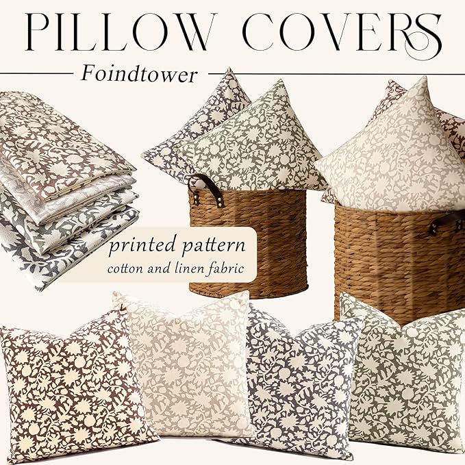 Foindtower Set of 2 Decorative Neutral Floral Throw Pillow Covers Accent Farmhouse Cushion Covers Boho Lumbar Pillowcase for Couch Sofa Bedroom Living Room Home Decor Outdoor,12×20 Inch,Sage Green