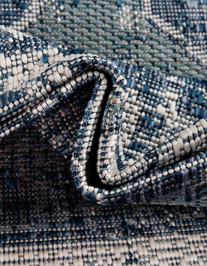Unique Loom Outdoor Traditional Collection Area Rug - Valeria (2' 7" x 12' Runner, Blue/ Ivory)