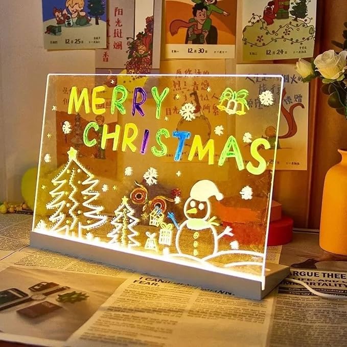 LED Note Board with 7 Colors, Light Up Dry Erase Board with Stand, 7.9"x11.8" Led Drawing Board for Kids, Writing Board with Soft Cloth, USB Cable, Holiday Trend Gift