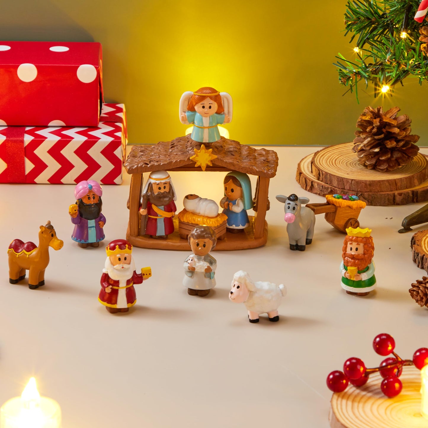 JOYIN 13 PCS Christmas Little Nativity Playset, Reenact Miniature Toys Nativity Set, Christmas Manger Scene for Kids, Present, Xmas Decorations