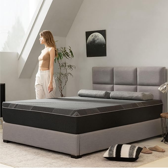 Twin Mattress 10 Inch Charcoal Gel Memory Foam Mattress in a Box, CertiPUR-US Certified, Fiberglass Free Cooling Mattress, Twin Size Mattress for Kids, 75" × 38" × 10", Medium