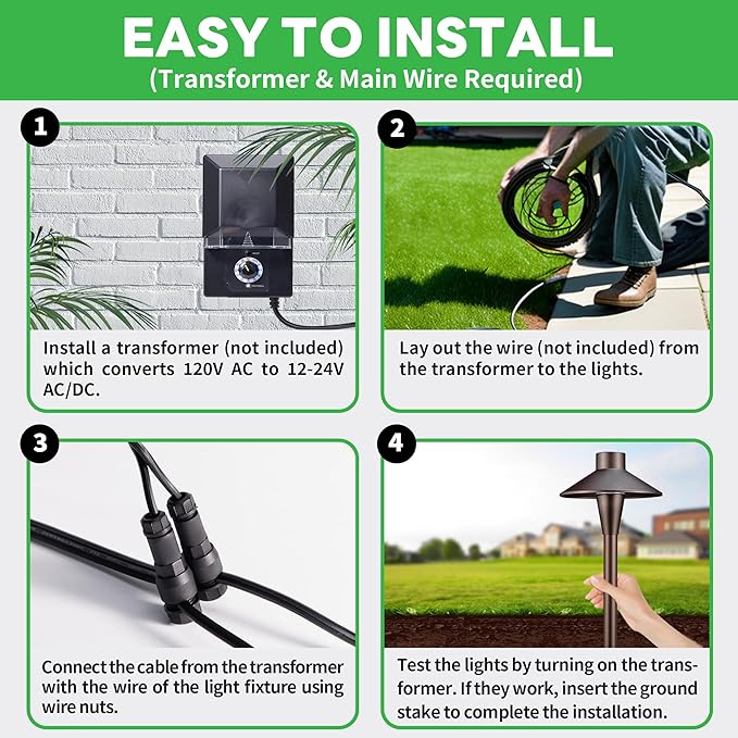 Low Voltage Pathway Lights, 3CCT LED Landscape Path Lights, Outdoor Waterproof IP65, Wired ORB Aluminum 5W 150LM for Sidewalk Step 4 Pack