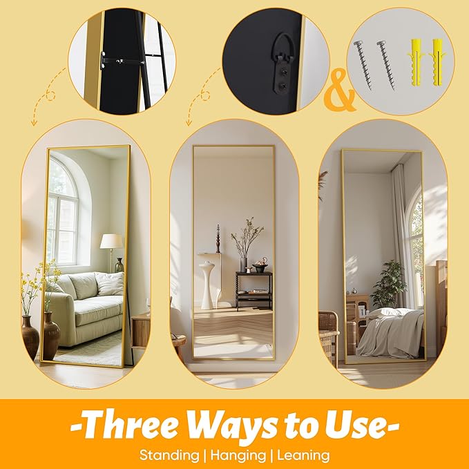 Antok Mirror Full Length, 76"x34" Big Floor Mirror, Oversized Full Body Mirrors with Stand for Bedroom, Living Room Cloakroom, Gold, Rect Corner Style