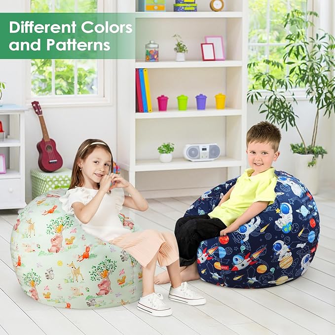 Bean Bag Chair for Kids Stuffed Animal Storage Beanbag Chairs,Toddler Toy Storage Organizer for Girls and Boys,Large 32'' Cover Only(No Filling)