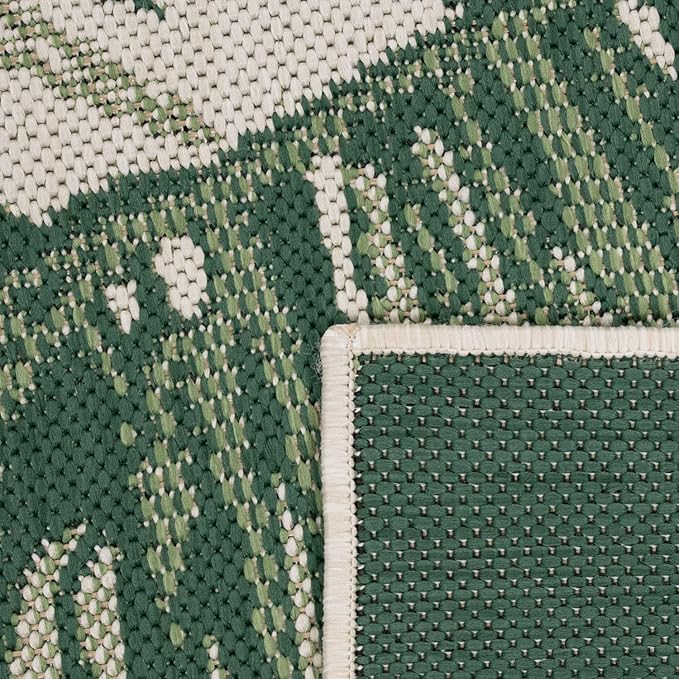 Paco Home Tropical Outdoor Rug Jungle Leaves Design for Patio in Green Beige, Size: 7'10" x 11'2"