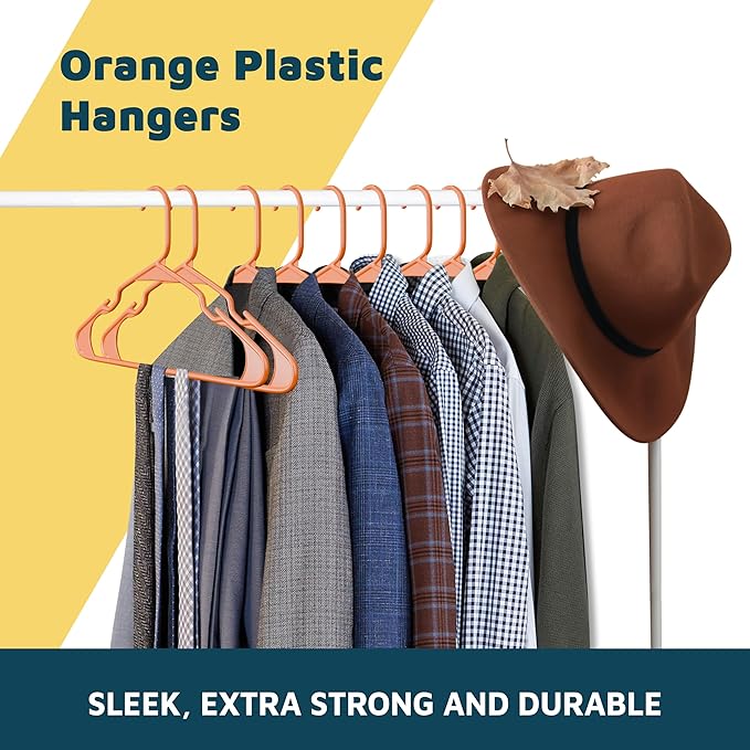 Plastic Clothes Hangers – Heavy Duty Hanger Set, for Organizing Clothes, Dresses, and Coat, Holds Up to 5 lbs, Space-Saving Hangers with Non-Slip Shoulder Grooves, Pack of 10, Orange