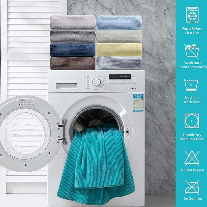 8-Piece Premium Towel Set for Bathroom|2 Oversized Large Bath Sheet,2 Hand Towels,4 Washcloths|Soft Cozy Highly Absorbent Fast Dry Microfiber Shower Towel Set for Hotel Bathroom Essentials,Turquoise