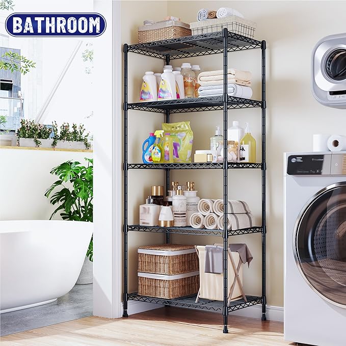 5 Tier Storage Shelves 1010LBS Wire Shelving Unit Adjustable Metal Shelving Pantry Shelves Sturdy Steel Commercial Shelf for Kitchen Pantry Closet Laundry School,13.6" D x 21.5" W x 59.4" H