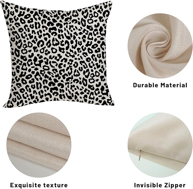 Leopard Print Pillow Covers 16x16 Pack of 2 Black Animal Pattern Cheetah Decorative Throw Pillow Cover Outdoor Decor Boho Abstract Modern Pillowcase Farmhouse Linen Cushion Case for Sofa Couch