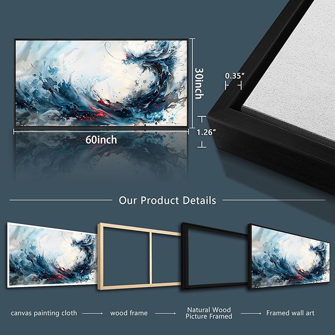 hyidecorart Canvas Prints Wall Art For Living Room Large Abstract Painting Artworks Black Framed Wall Decor Bedroom Hang Pictures For Office Decoration Inspiration Watercolour Posters Hotel Mural