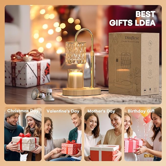 Candle Warmer Lamp with Timer and Adjustable Height, Vintage Home Bedroom Decor, Gifts for Mothers, and Housewarming Gifts, Electric Wax Melt Warmer Lamp with 2 Bulbs