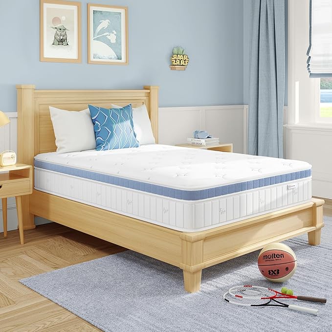 Yaak Twin Mattress 10 Inch, Hybrid Mattress in a Box Twin Size, Individual Pocket Spring Single Bed Mattress with Breathable Memory Foam, Pressure Relief, Medium Firm Twin Size Mattress 75"x39"x10"