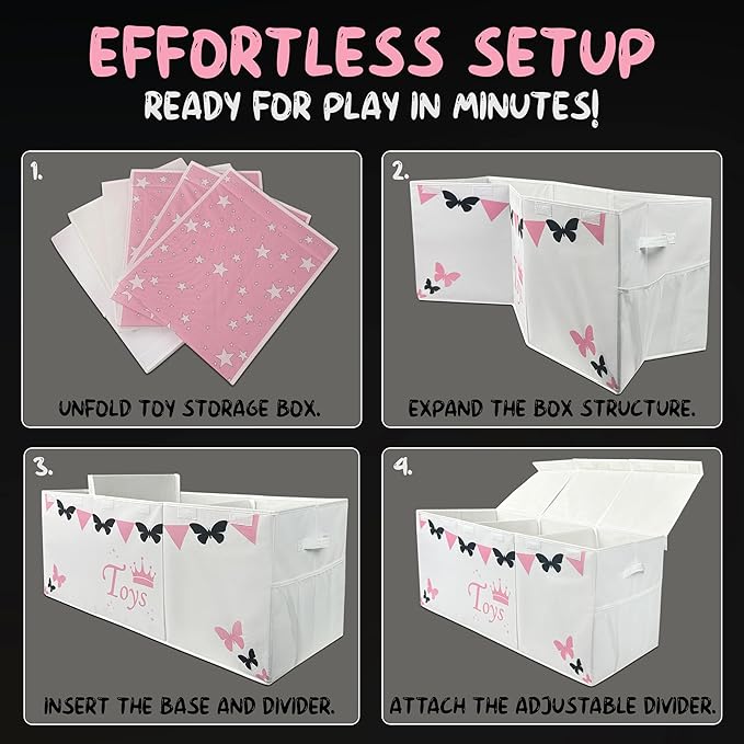 Extra Large Toy Box for Girls - Toy Storage Organizer For Living Room with Lids - 40"x14"x16" Collapsible 600D Oxford Toy Chest for Kids, Boys, Girls - Durable Toy Bin for Playroom, Nursery