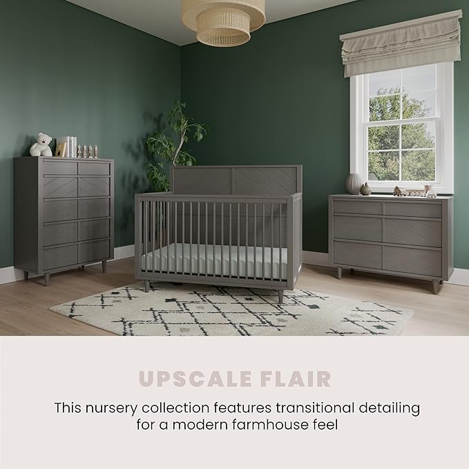 Child Craft Surrey Hill 4-in-1 Convertible Crib, Baby Crib Converts to Day Bed, Toddler Bed and Full Size Bed, 3 Adjustable Mattress Positions, Non-Toxic, Baby Safe Finish (Lunar Gray)