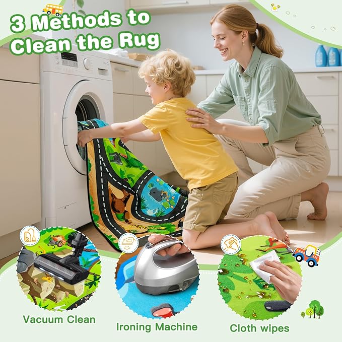 Kids Rug, 4x6 Ft Animal Car Rugs for Kids Toy Cars, Extra Thick (0.4in) - Non-Slip Zoo Road Mat Carpet for Playroom & Bedroom, Educational Learning & Game Area