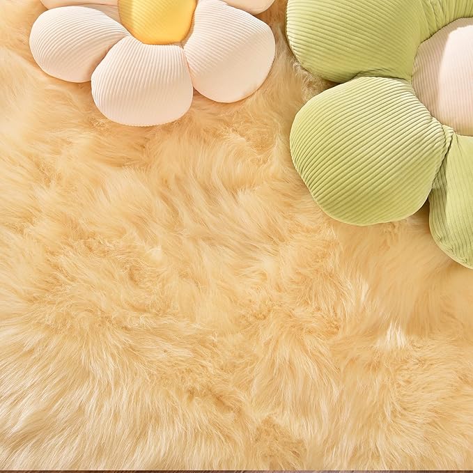 Latepis Large Area Rugs Yellow 6.7X10 Fluffy Shag Rugs Washable Faux Fur Rug for Living Room Plush Soft Fuzzy Rug for Bedroom Playroom Home Decor Rectangle