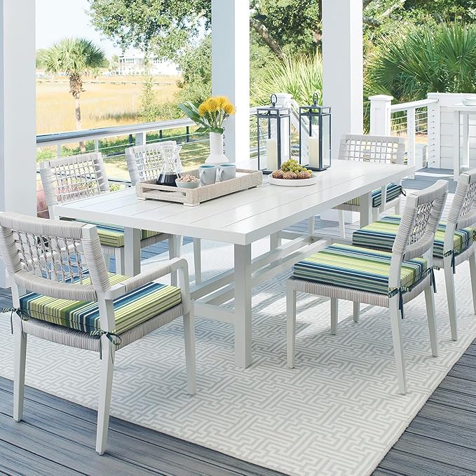 Set of 2 Outdoor Square Chair Cushions 18.5"x16"x2" for Patio, Water Resistant Patio Dining Seat Pads Replacement for Kitchen Garden and Outdoor Furniture Decoration - Stripe Blue Green