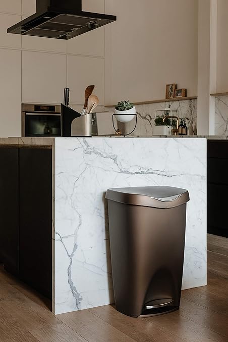 Umbra 084200-125 , Bronze Brim Large Kitchen Trash Stainless Steel Foot Pedal – Stylish and Durable 13 Gallon Step Garbage Can with Lid