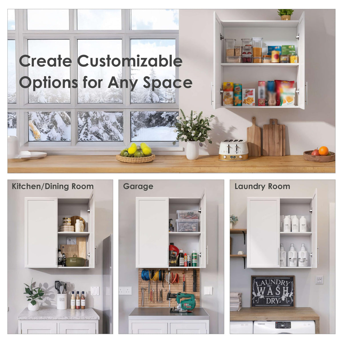 FIMELLO 60" Laundry Room Wall Cabinets with Adjustable Shelf, Large Wall Storage Cabinet, White Wall Cabinet with Doors, Upper Kitchen Cabinet, Cabinets for Laundry, Bathroom, Kitchen -White