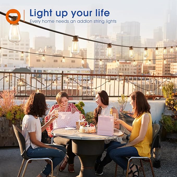 addlon 150FT(50FT*3) LED Outdoor String Lights Waterproof Patio Lights with 48 Shatterproof ST38 Replaceable Bulbs(3 Spare), Dimmable Outside Hanging Light Connectable for Porch, Backyard, 2200K