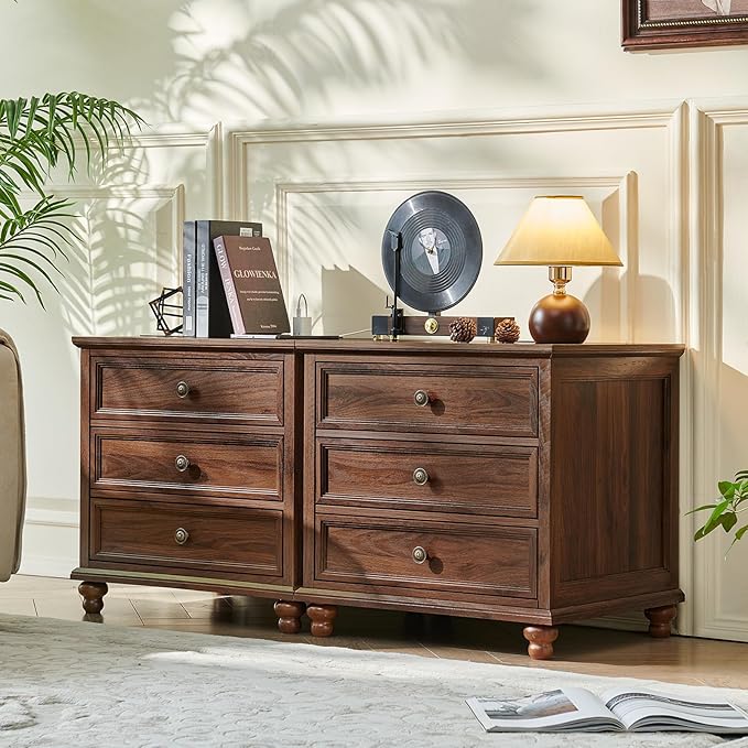 Farmhouse Nightstand with Charging Station, 24" Wide End Table with 3 Drawers,Brown Wood Dresser for Bedroom, Bed Side Table Chest of Drawers Cabinet,Night Stand for Living Room, Closet