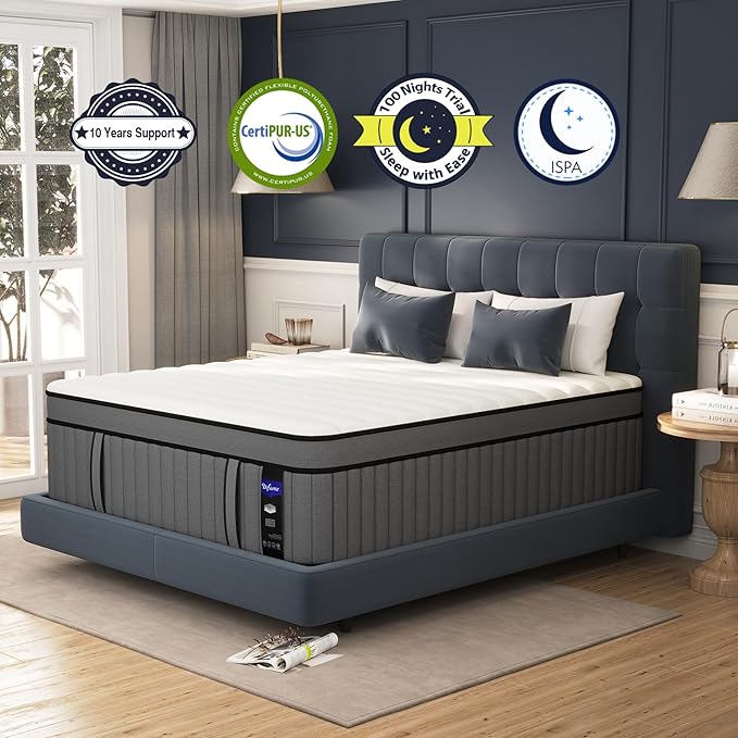 DIFAME King Size Mattress,18 inch King Mattress in a Box,Hybrid Mattresses with Gel Memory Foam & Pocket Springs, Pressure Relief, Cooling, Enhanced Edge Support,Firm